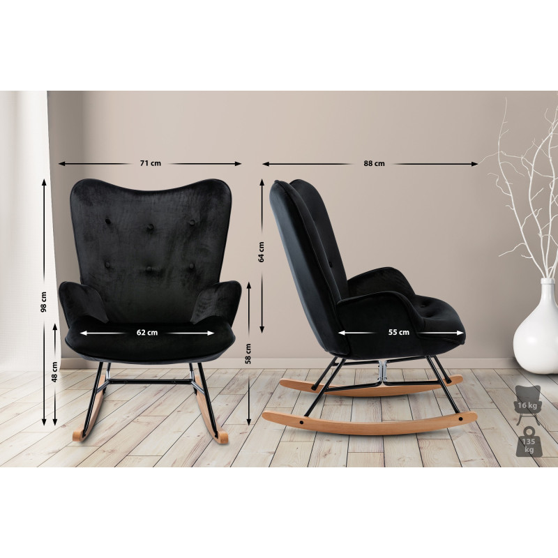 Sillón mecedora de terciopelo Sanka negro